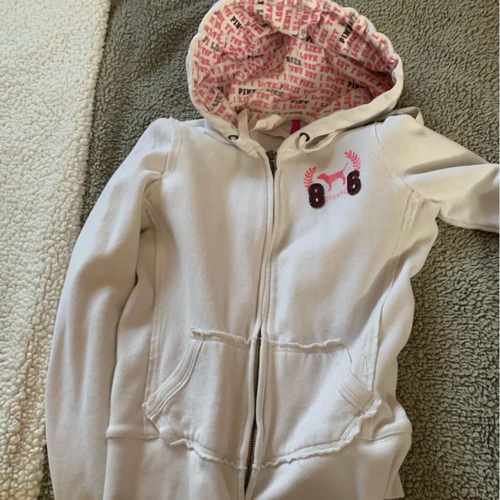 EUC victoria secret pink embroidered sweatshirt. Sm. Awesome lined hood
